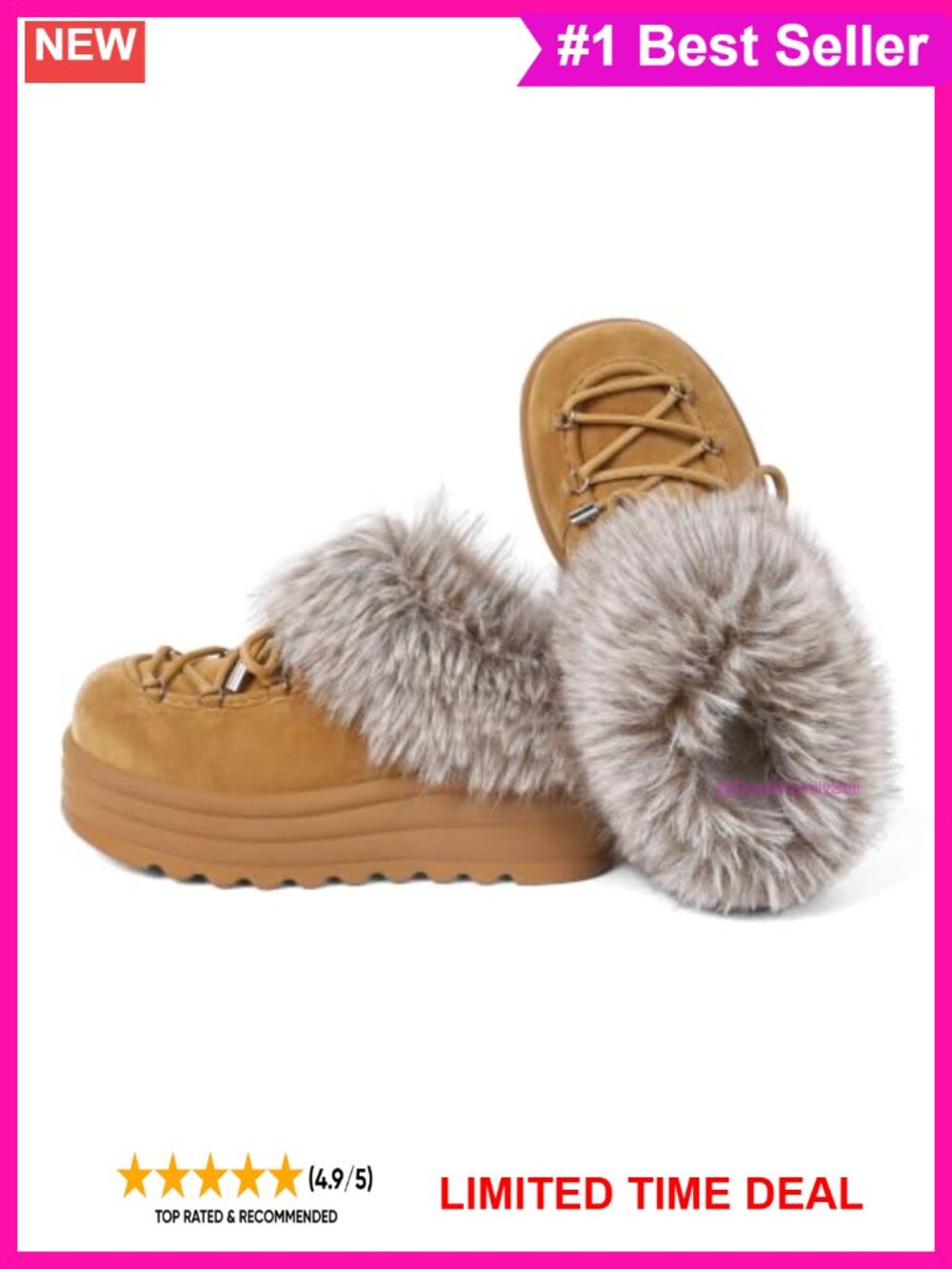 Faux Fur Lined Platform Mules Clogs Slip On Casual Winter Shoes